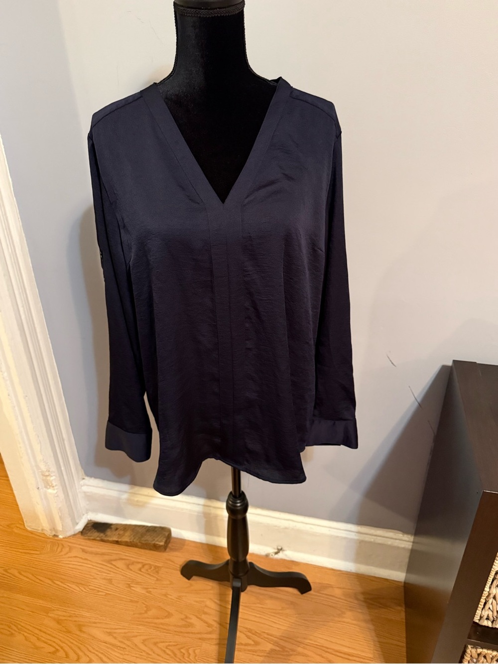 Navy V-Neck Women's Blouse - express